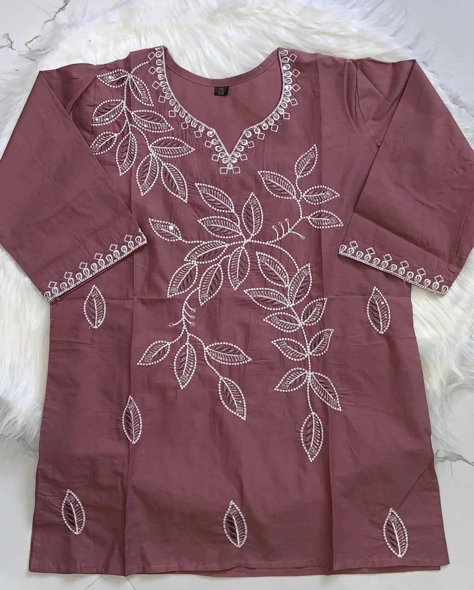 Brown Embroidery short kurti, view 2