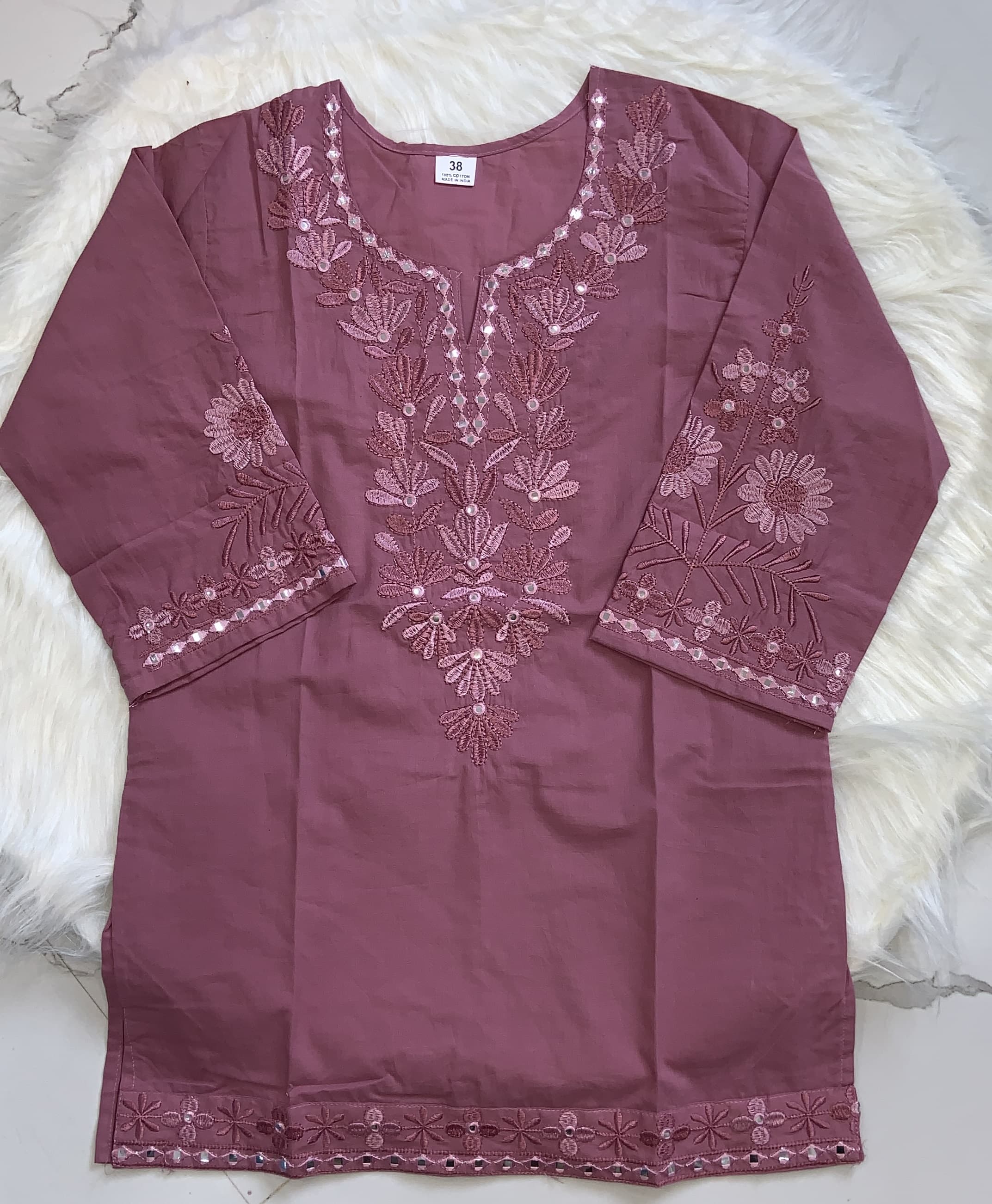 Mauve Blossom Embroidered Short Kurti, view 2