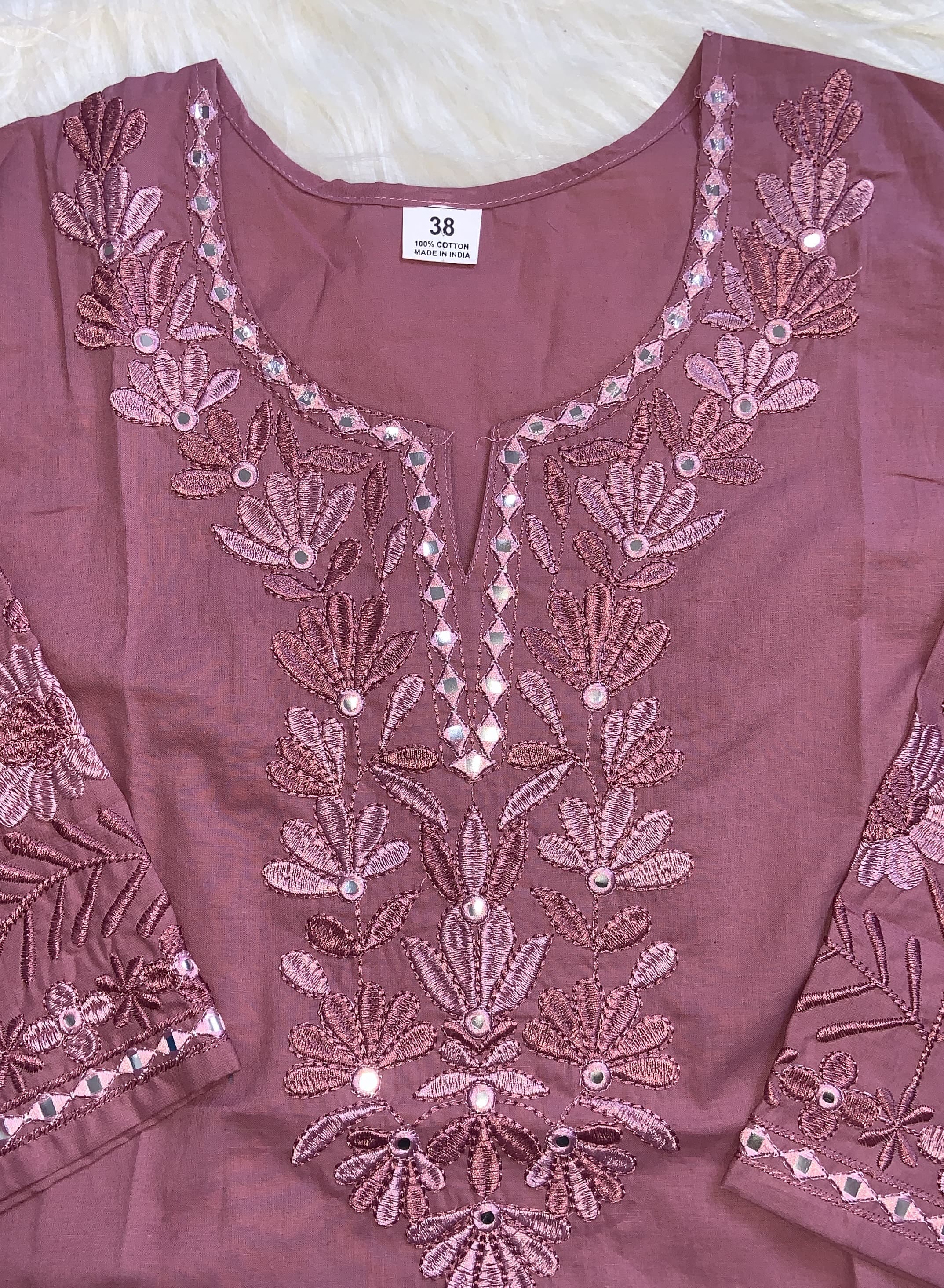 Mauve Blossom Embroidered Short Kurti, view 3