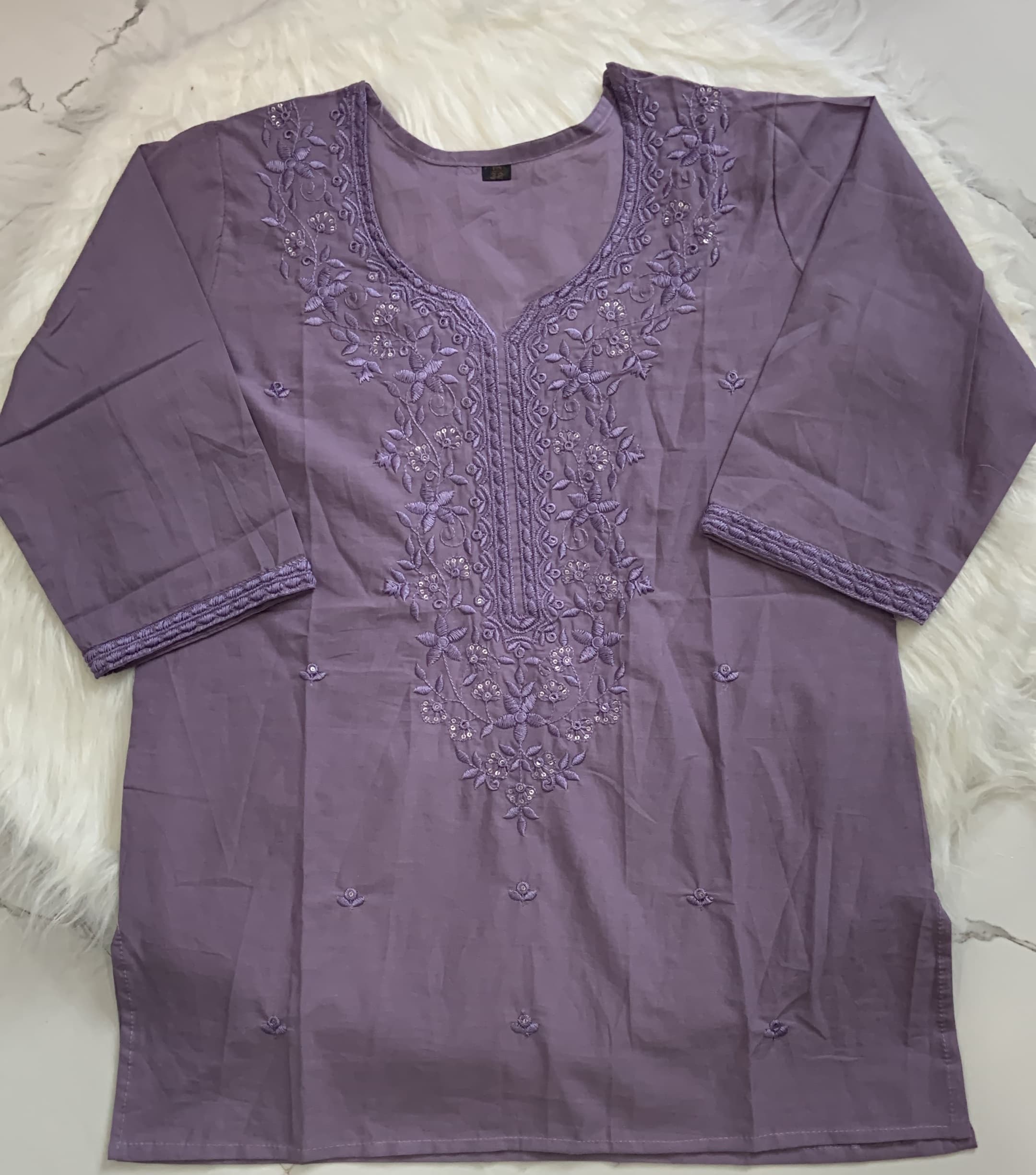 Lavender Embroidered Short Kurti, view 2