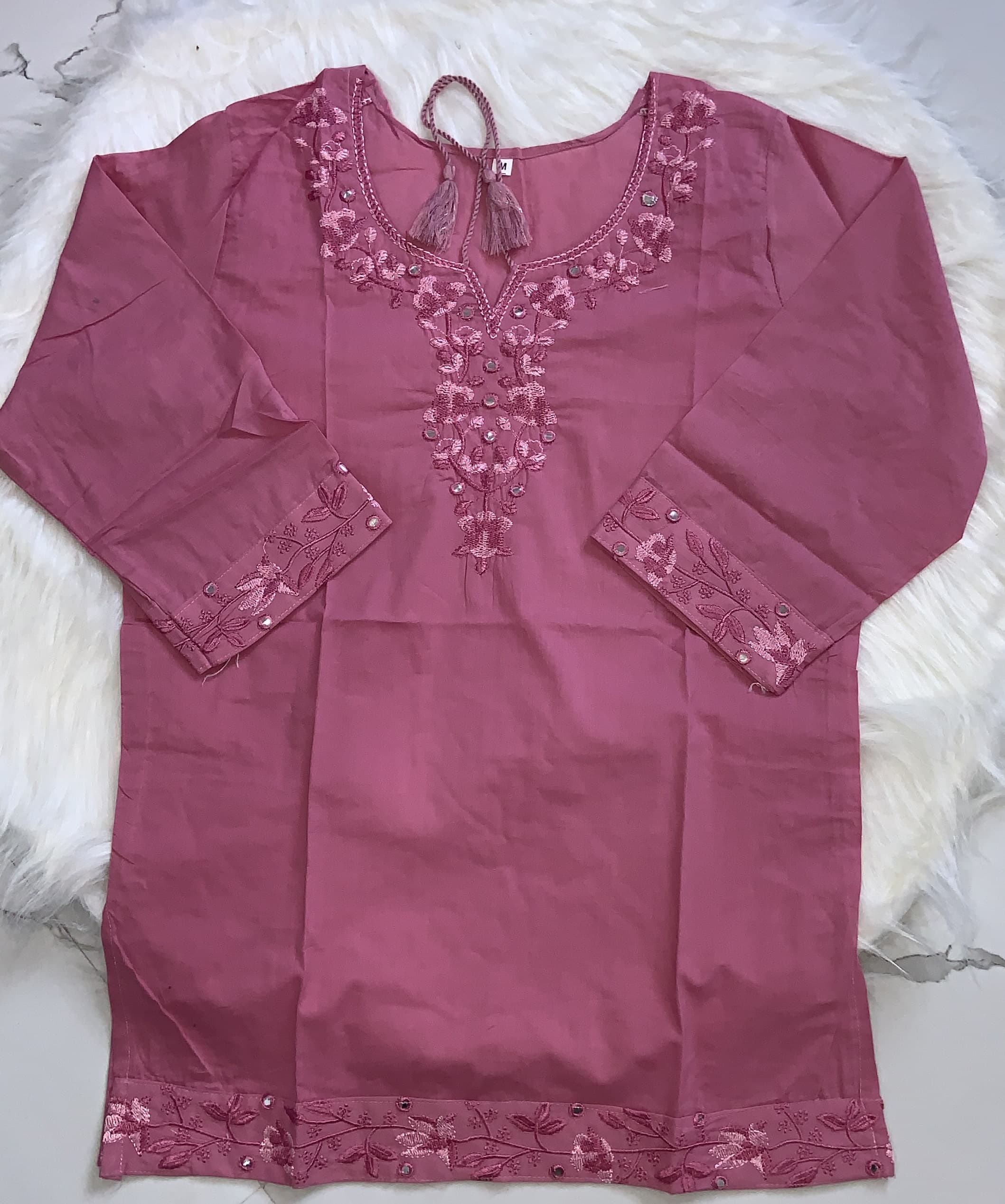 Rose Pink Embroidery Short Kurti, view 2