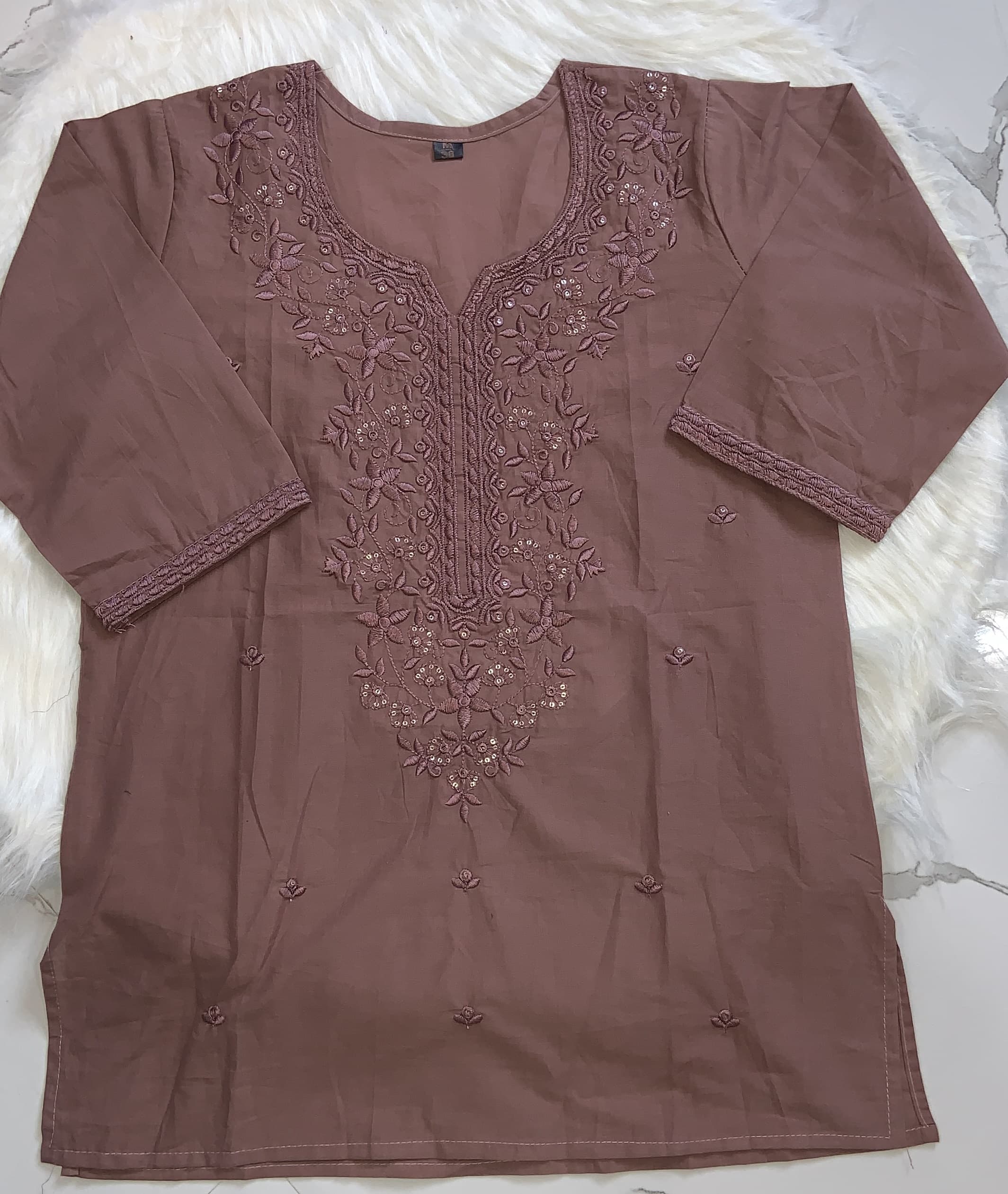 Mocha Brown Embroidery Short Kurti, view 2