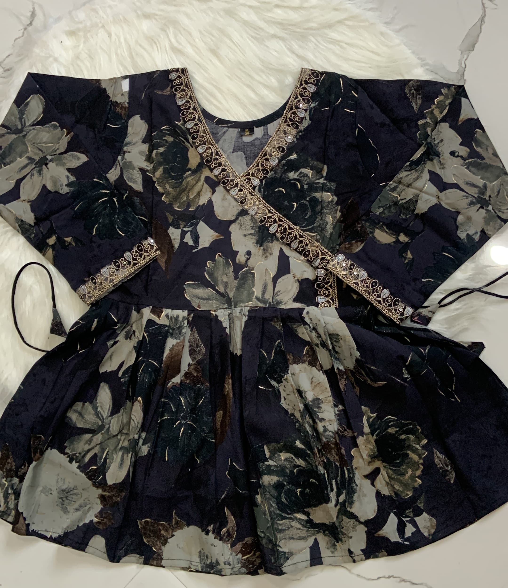 Black Floral Peplum Top, view 2