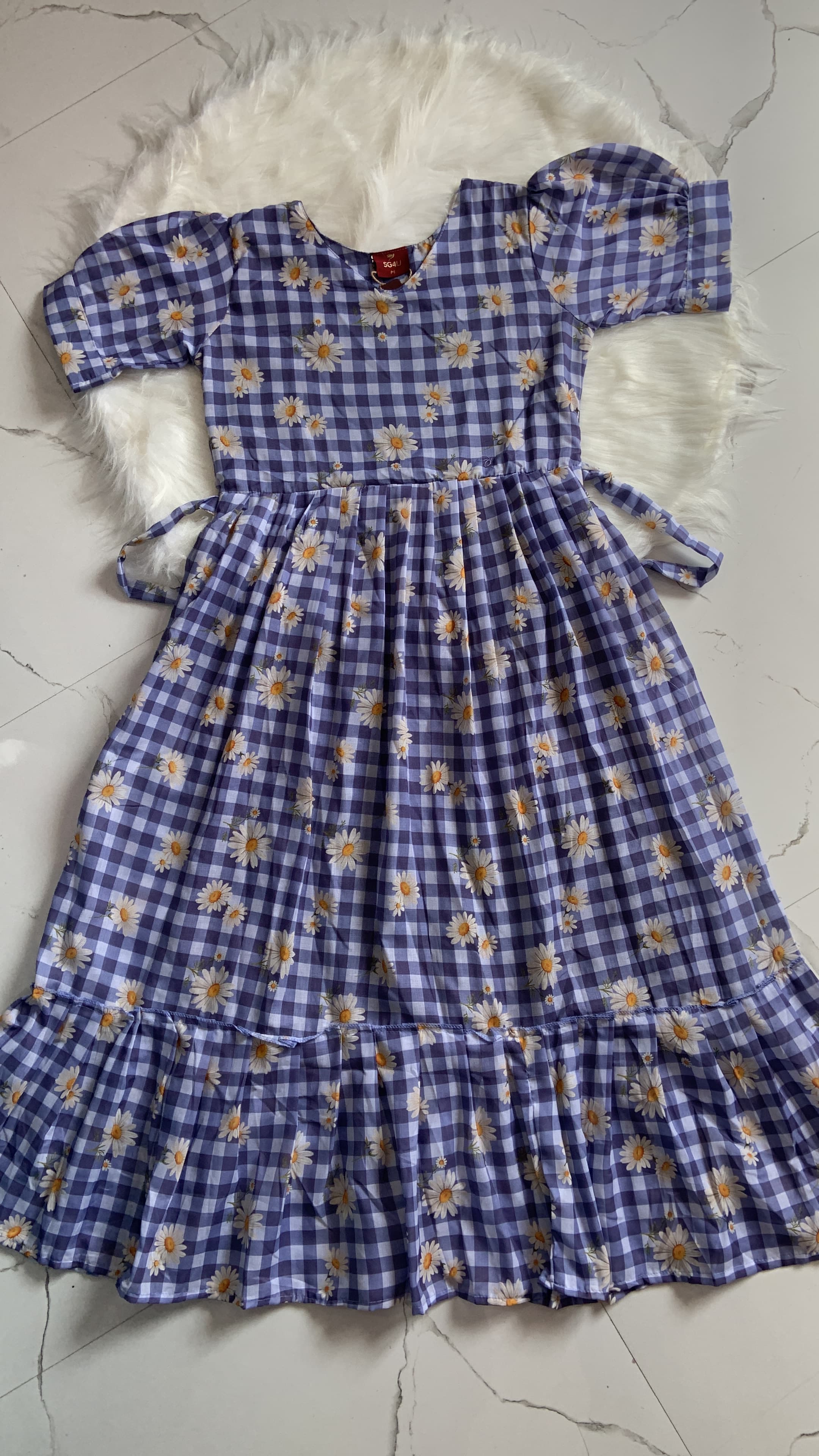 Blue Daisy Check Maxi