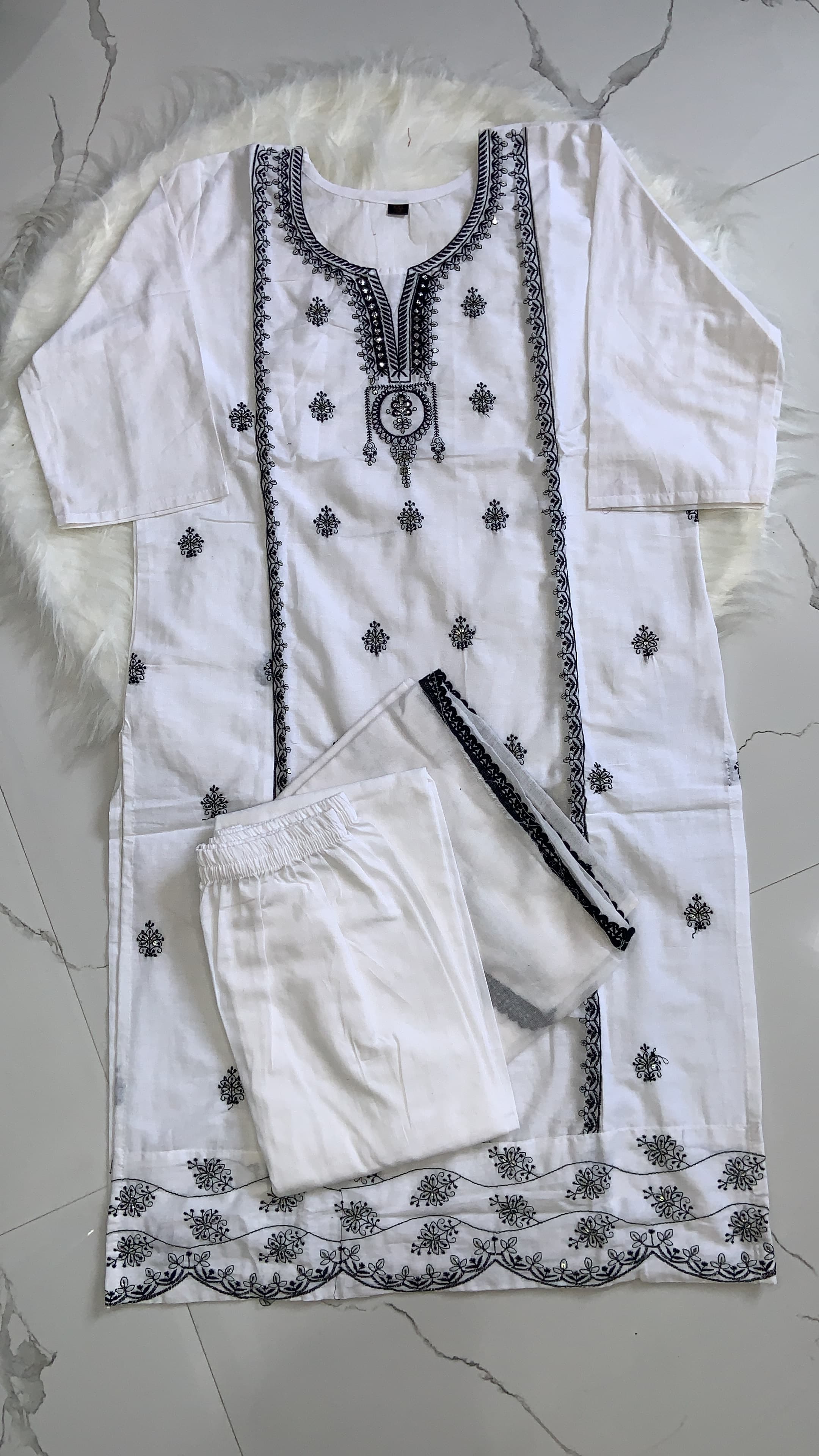 Classic White Embroidery Kurti, view 3