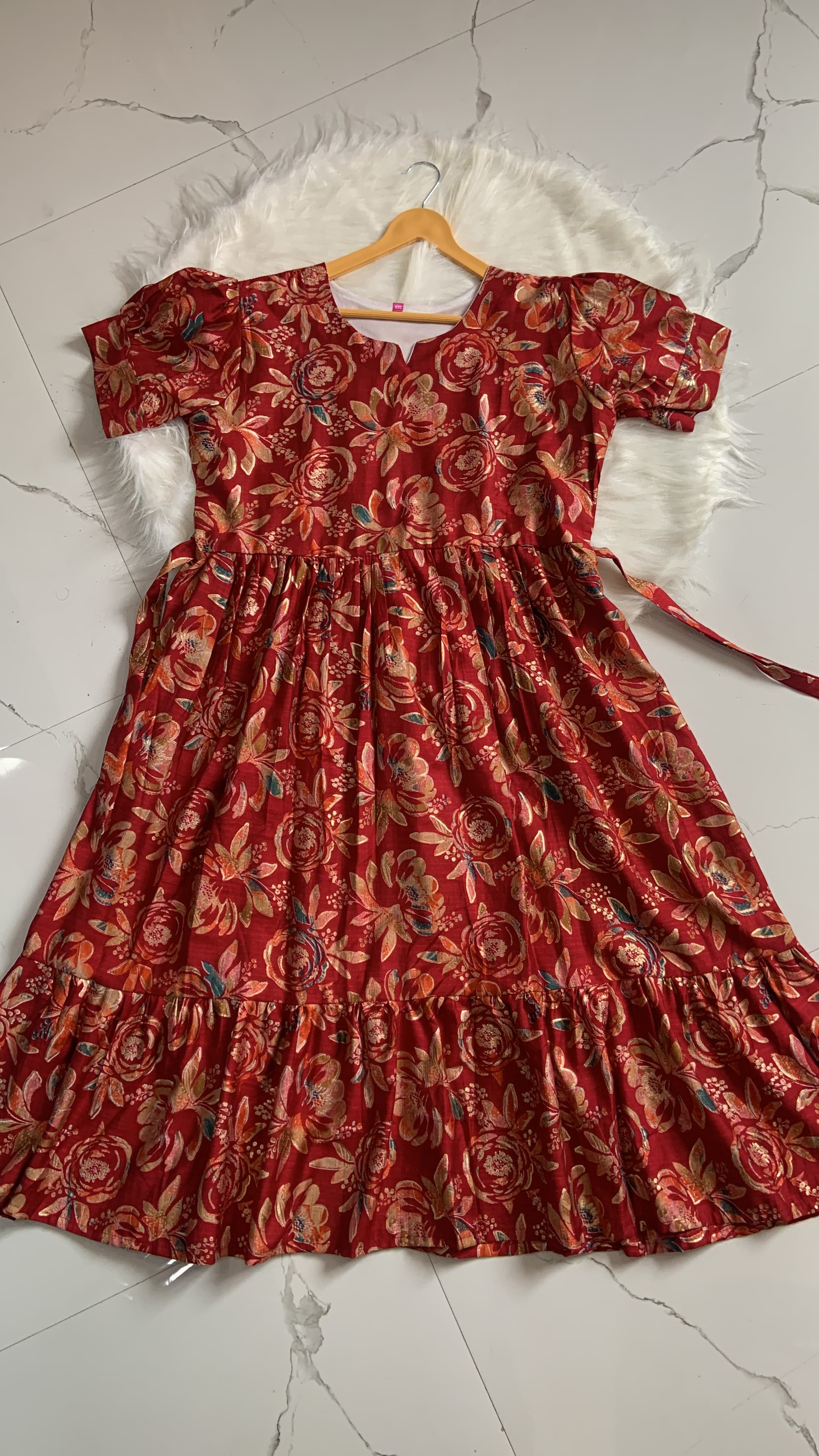 Floral Chanderi Silk Maxi Red
