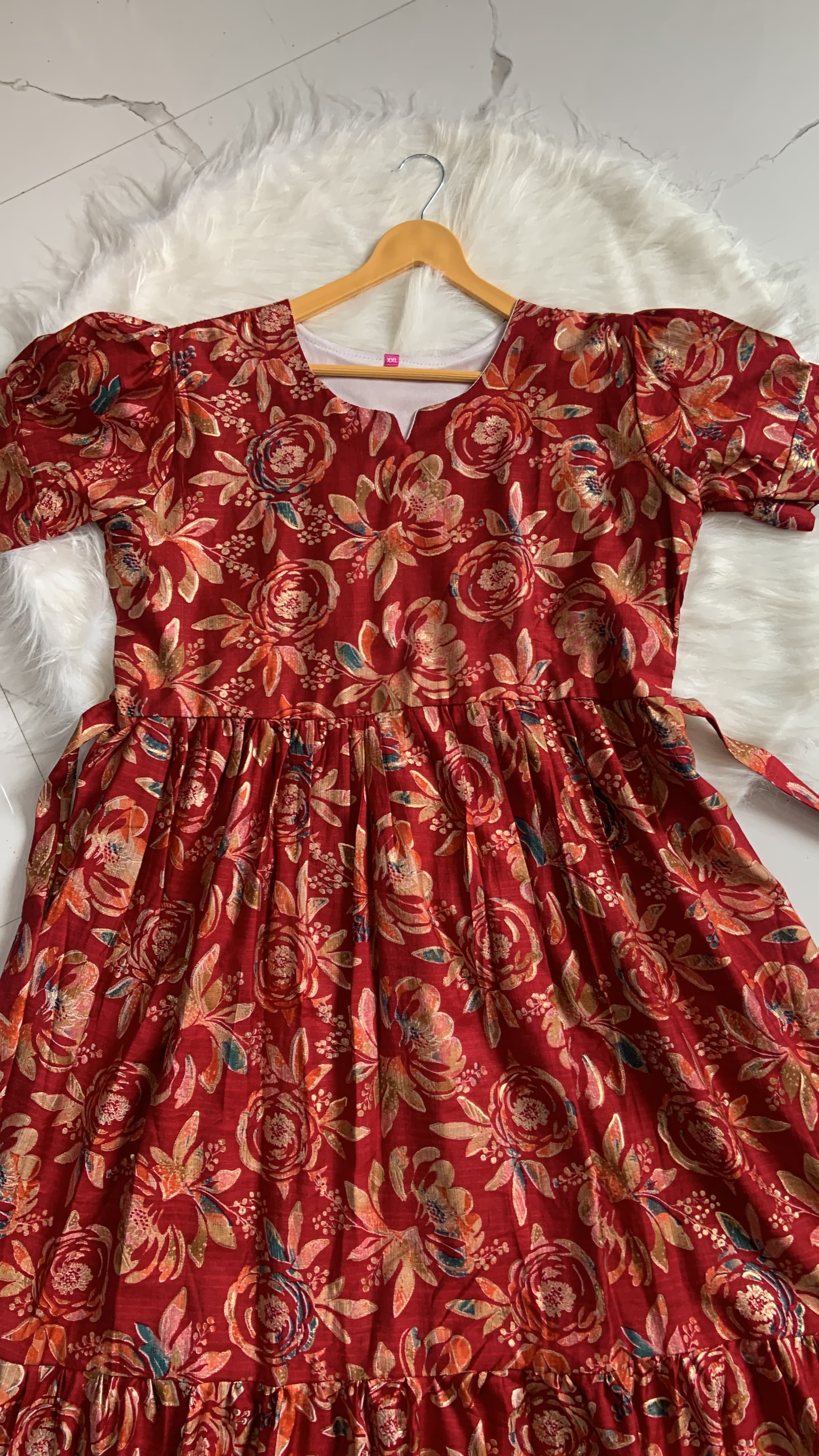 Floral Chanderi Silk Maxi Red, view 2
