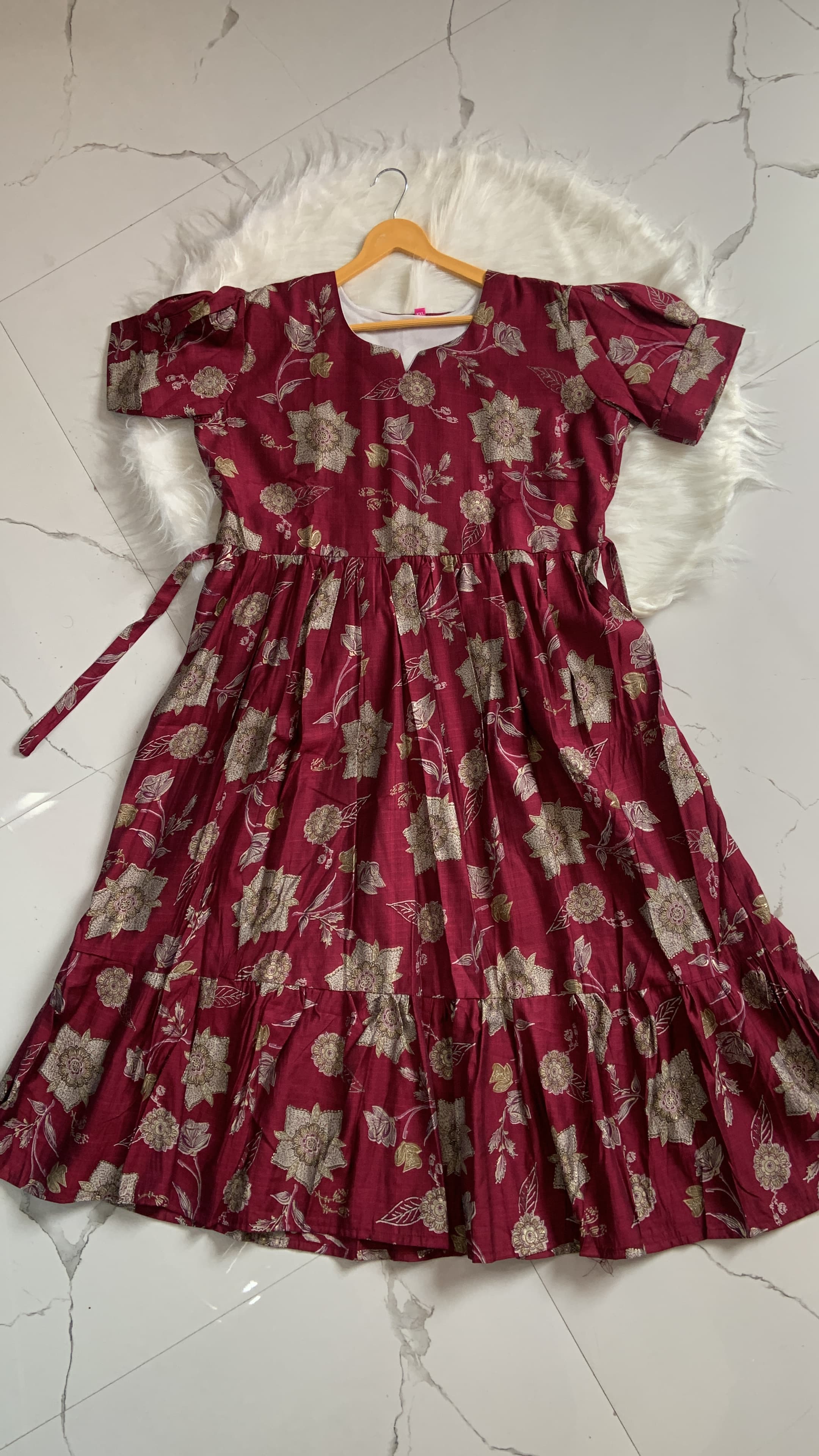 Floral Chanderi Silk Maxi Maroon