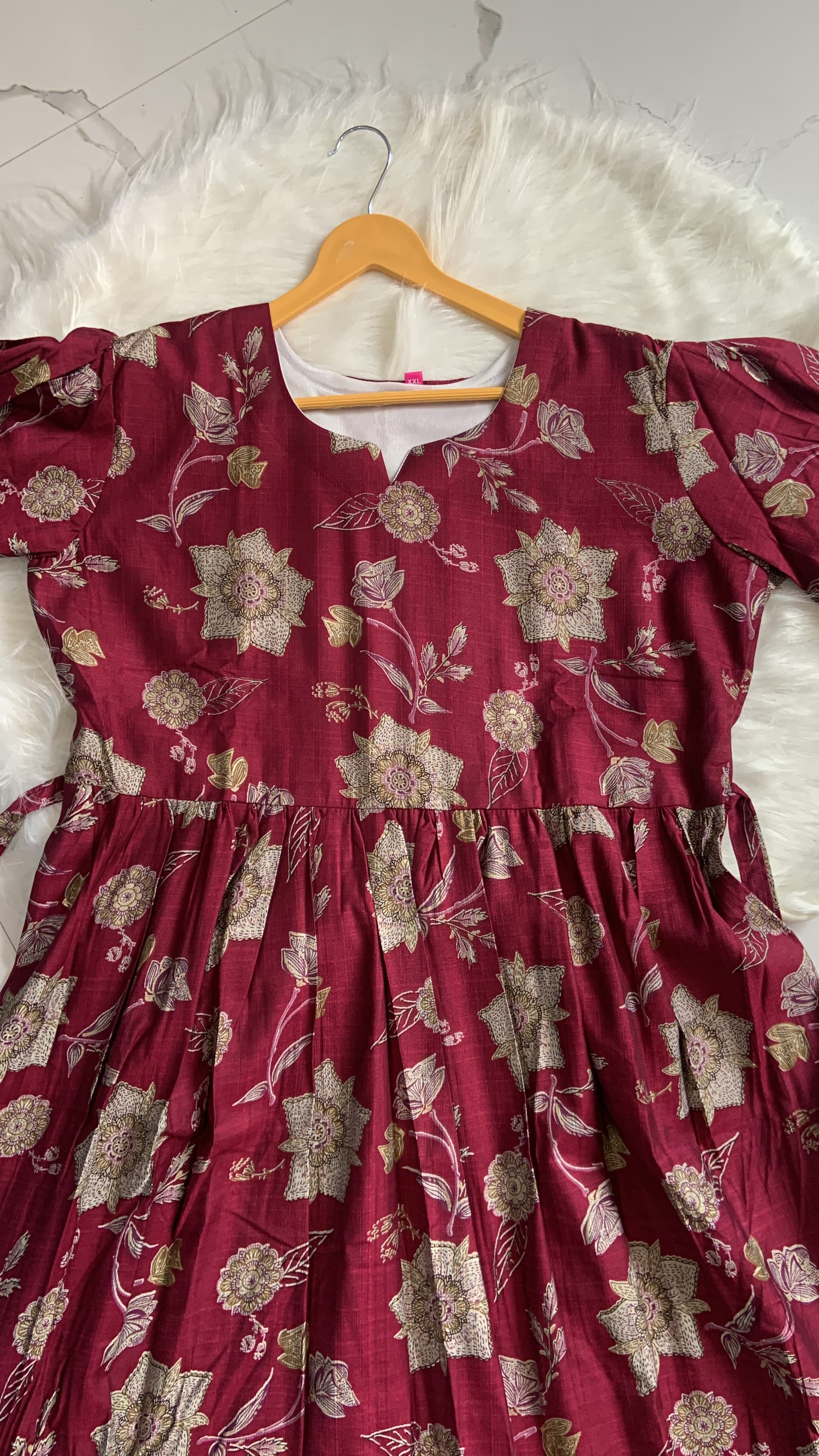Floral Chanderi Silk Maxi Maroon, view 2