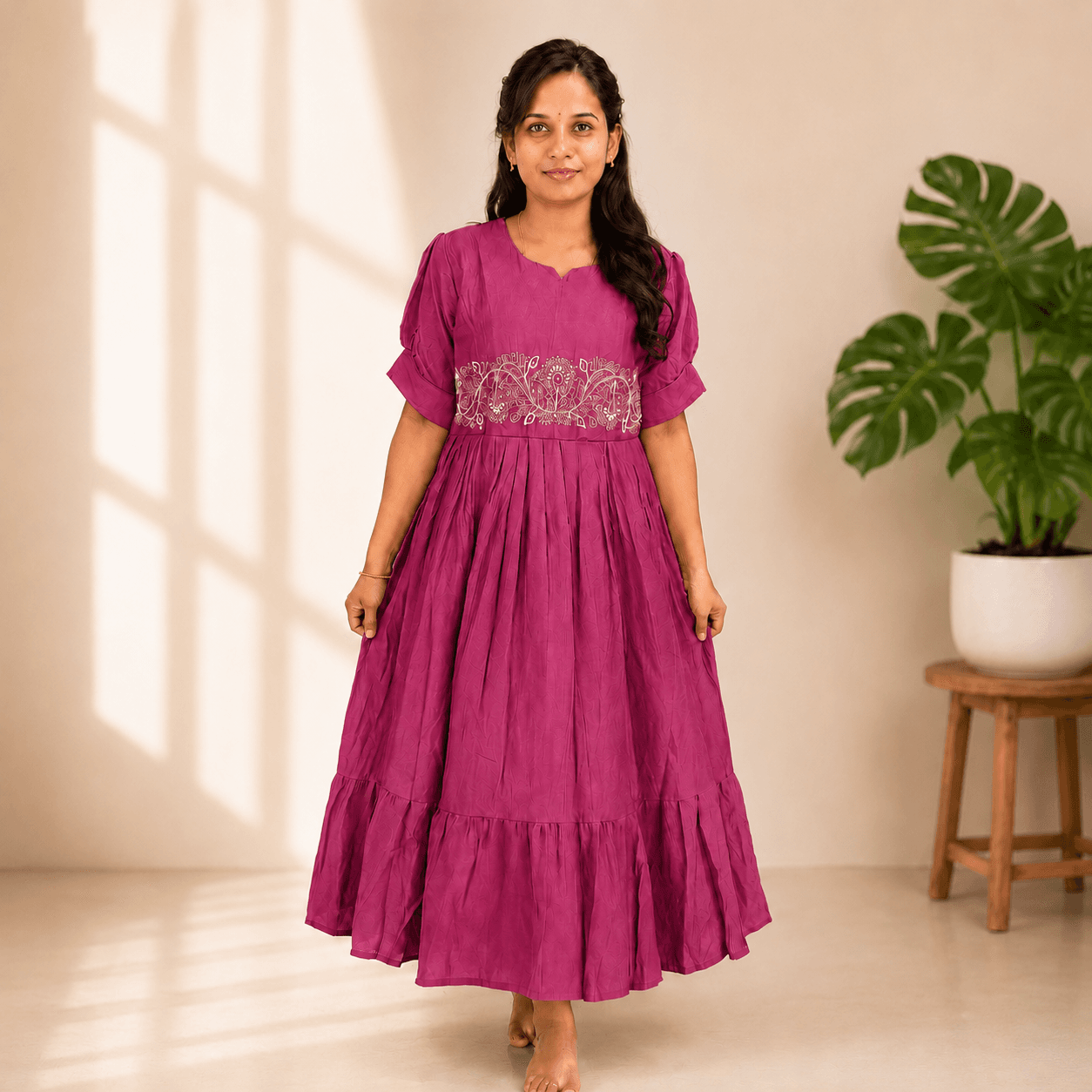 Pink Embroidery Maxi