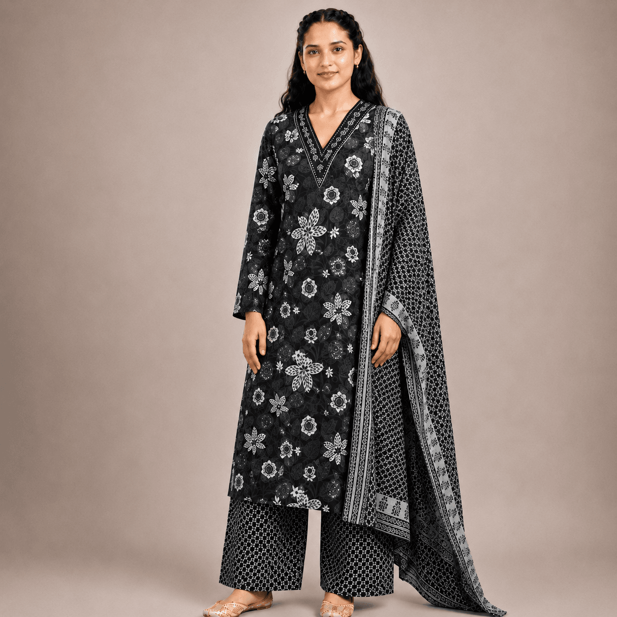Midnight Bloom 3 Piece Kurti set