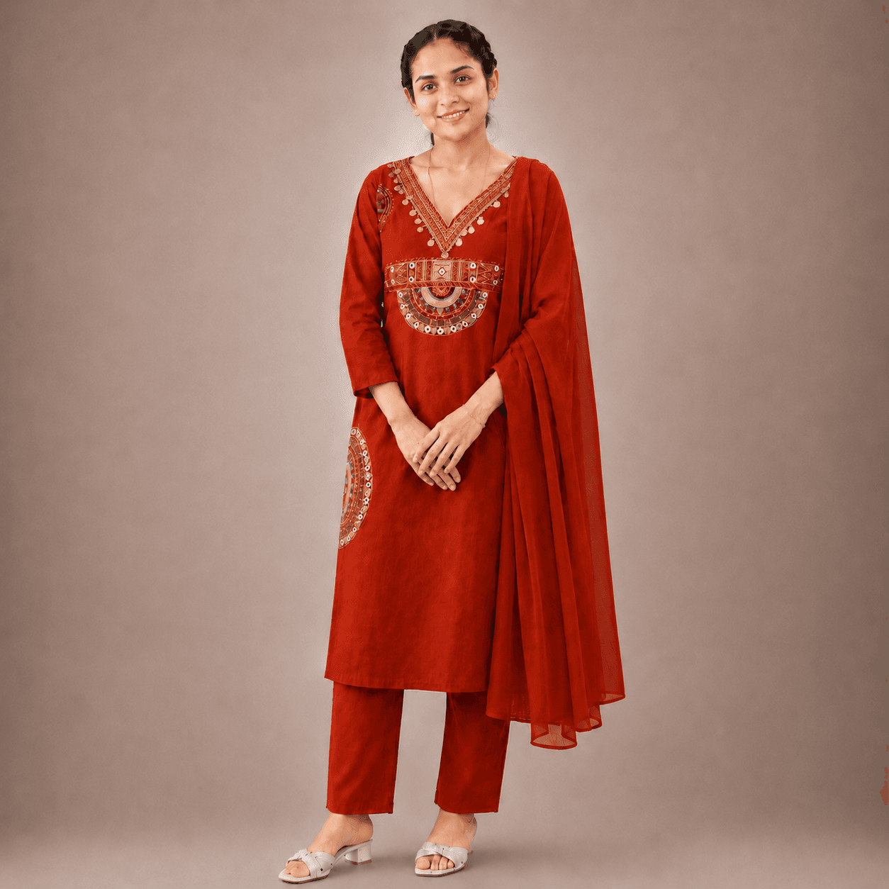 Rust Orange Kurti Set