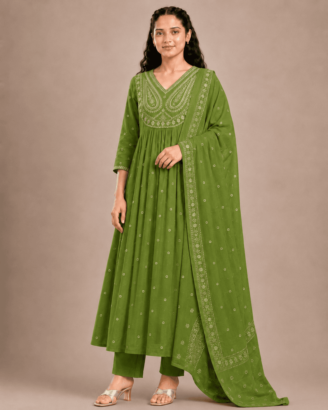 Green Umbrella Style 3-Piece Kurti Set
