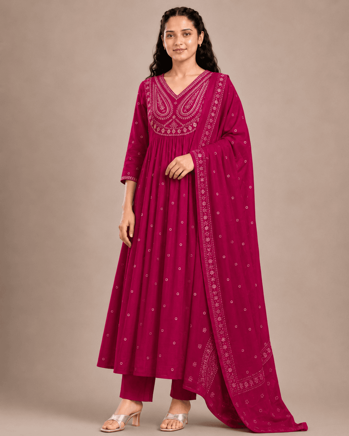Pink Umbrella Style 3-Piece Kurti Set