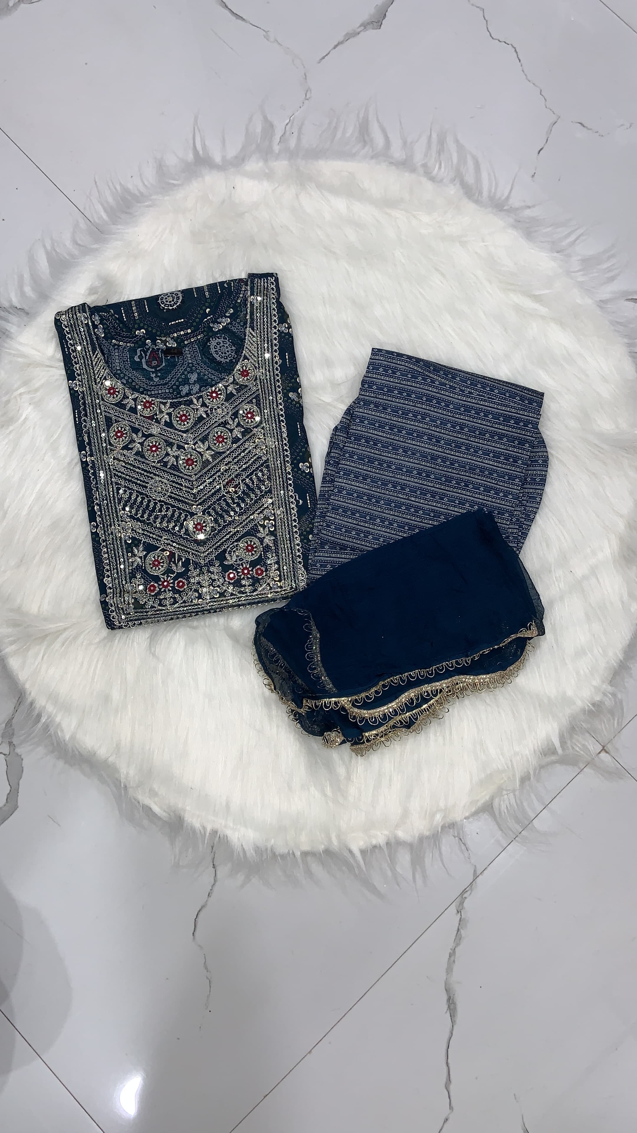 Navy Blue 3-Piece Kurti Set, view 2