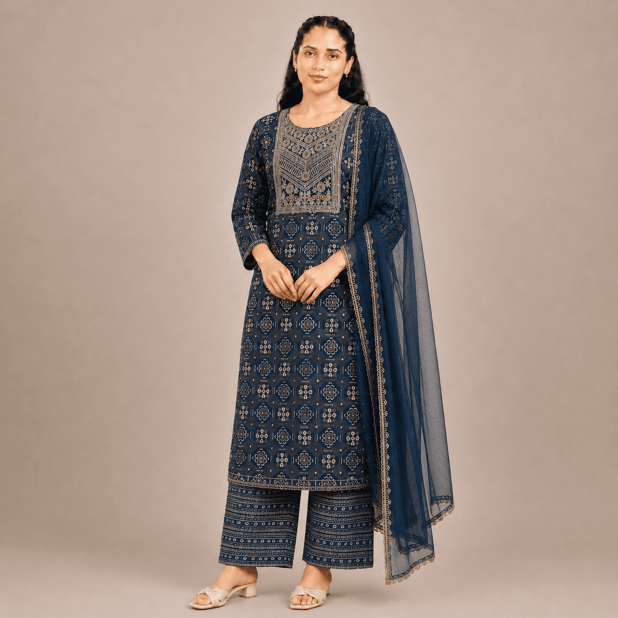 Navy Blue 3-Piece Kurti Set