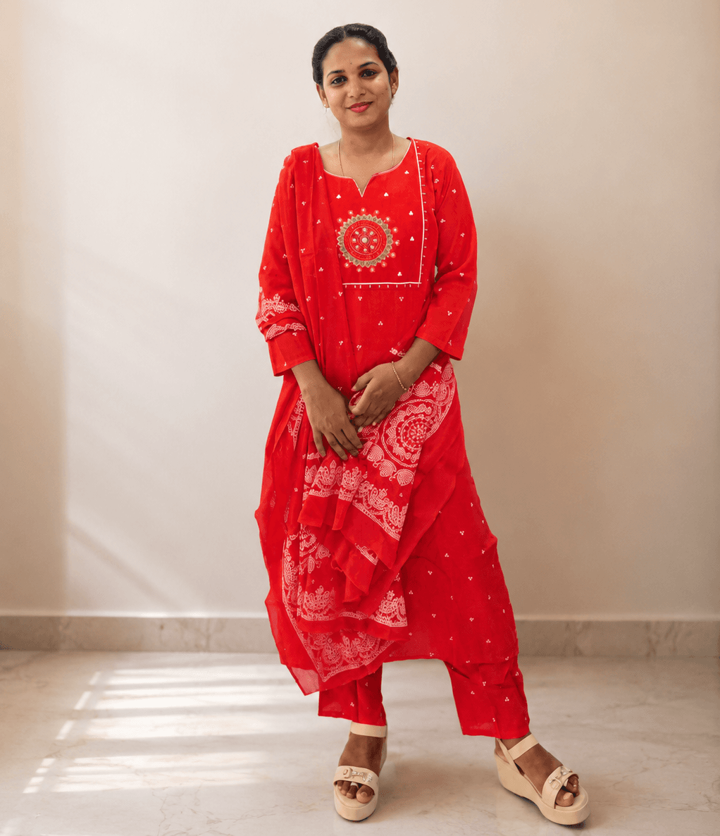 Sunset Glow Embroidery Kurti Set