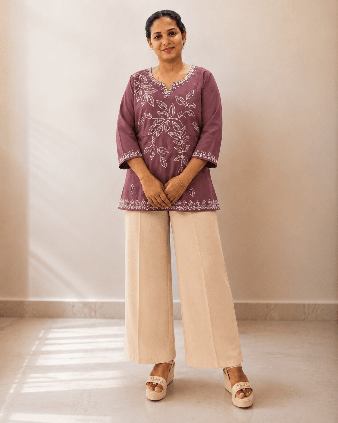 Brown Embroidery short kurti