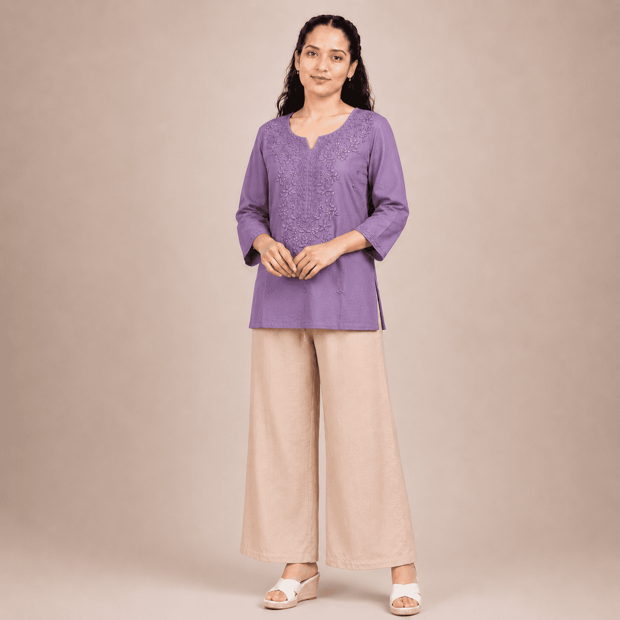 Lavender Embroidered Short Kurti