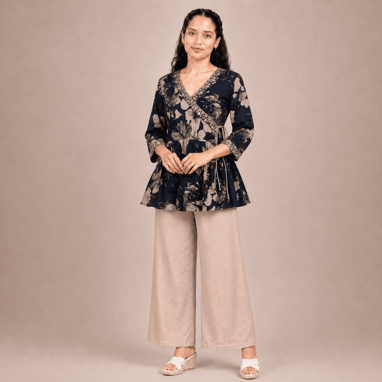 Black Floral Peplum Top